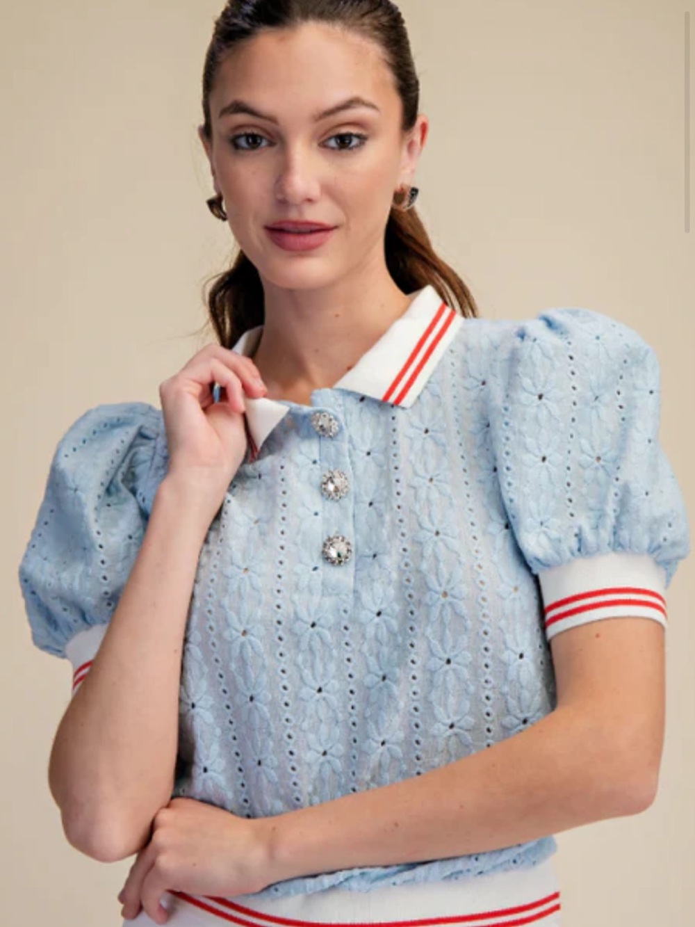 Maeve by Anthropologie light blue lace knit polo